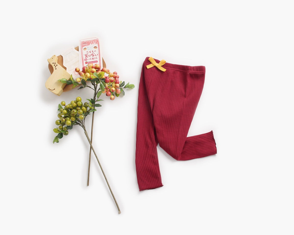 Baby Girl Solid Color Pants Leggings With Bow Decoration