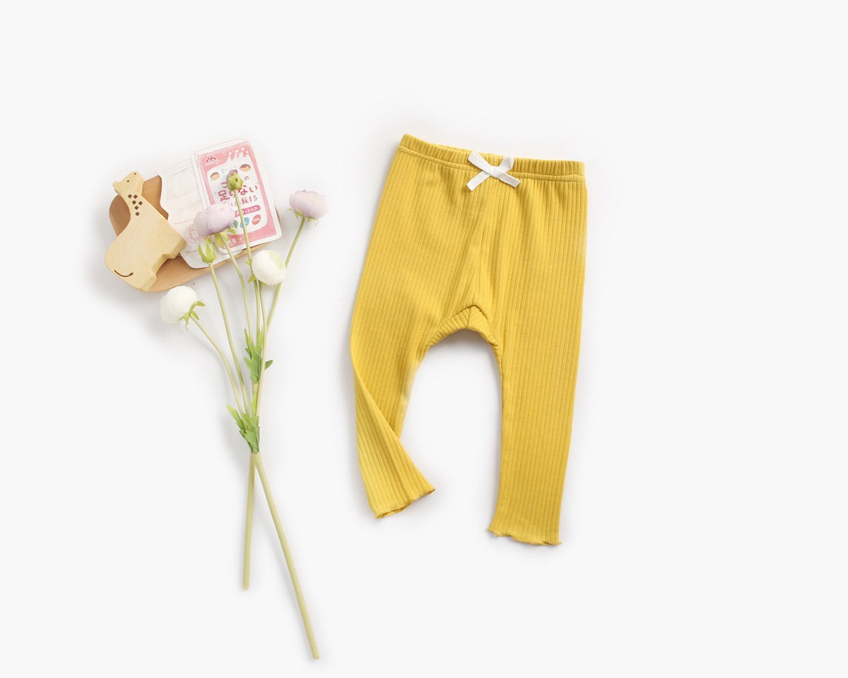Baby Girl Solid Color Pants Leggings With Bow Decoration